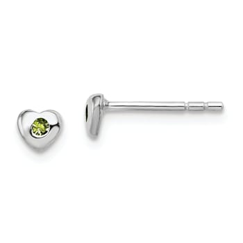 Rhodium Over Sterling Silver August Light Green Preciosa Crystal Heart Earrings