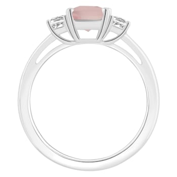 8x6mm Emerald Cut Rose Quartz And White Topaz Rhodium Over Sterling
Silver 3-Stone Ring