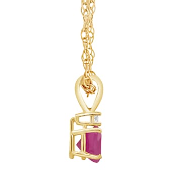 5mm Round Ruby with Diamond Accent 14k Yellow Gold Pendant With Chain