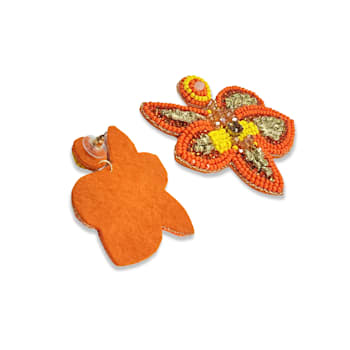 Orange Seed Beads With Clear Crystal Butterfly Earring