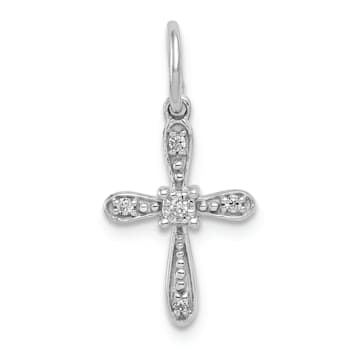 Rhodium Over 14K White Gold 0.03ct. Diamond Cross Charm