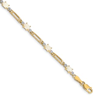 14k Yellow Gold and Rhodium Over 14k Yellow Gold Opal and Diamond Bracelet