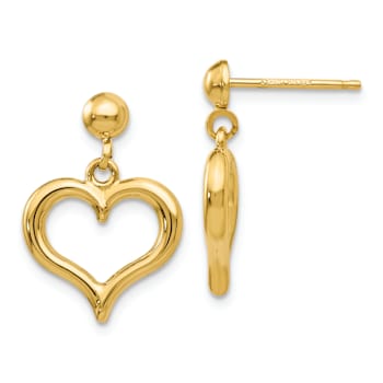 14k Yellow Gold Polished Heart Dangle Earrings