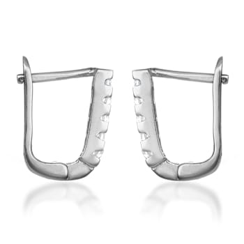 CZ U-Hoop Earrings In White Rhodium Over Brass