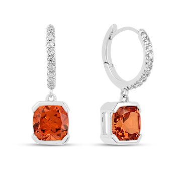 Peach Orange Lab Created Padparadscha Sapphire & Moissanite Rhodium
Over Silver Drop Earrings