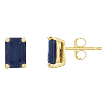 6x4mm Emerald Cut Sapphire 14k Yellow Gold Stud Earrings