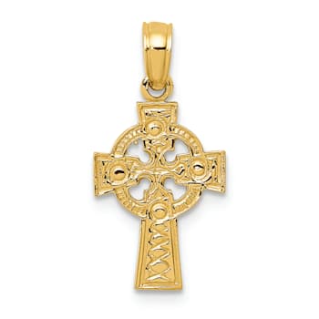 14K Yellow Gold Celtic Cross with Eternity Circle Pendant