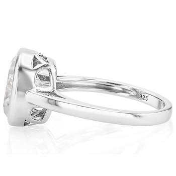 Bezel Set Oval Moissanite Solitaire Ring In Platinum-Enhanced Sterling Silver