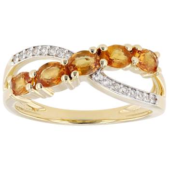 Yellow Sapphire Oval And White Zircon Ring In 18K Gold Over Sterling
Silver 1.01ctw
