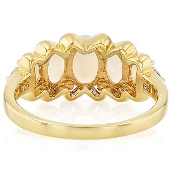 Opal And White Zircon Band Ring In 18K Gold Over Sterling Silver 1.17ctw