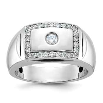 Rhodium Over 10K White Gold Men's Polished Diamond Ring 0.49ctw