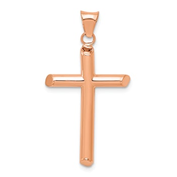 14k Rose Gold Polished 3D Tube Cross Pendant
