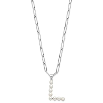Rhodium Over Sterling Silver 3-5.5mm Freshwater Cultured Pearl LETTER L
18-inch Necklace