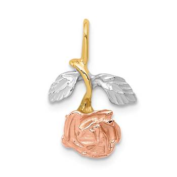 14k Tri-color Gold Textured Rose Chain Slide Pendant