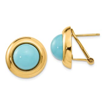 14k Yellow Gold 17mm Reconstituted Turquoise Stud Earrings