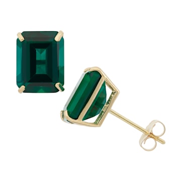 Octagon Lab Created Emerald 10K Yellow Gold Earrings 4.06ctw