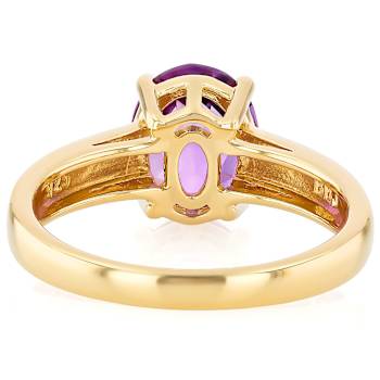 Amethyst Oval Solitaire Ring In 18K Gold Over Sterling Silver 2.16ct