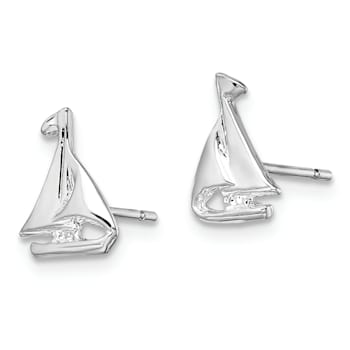 Rhodium Over Sterling Silver Polished Mini Sailboat Post Earrings