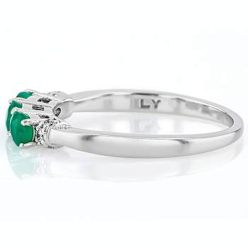 Emerald And Lab-Grown Diamond Three-Stone Ring In Sterling Silver