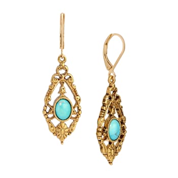 Gold Tone Teardrop With Oval Stone Leverback Earrings