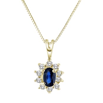 0.35ctw Blue Sapphire and White Diamond Pendant 14k Yellow Gold