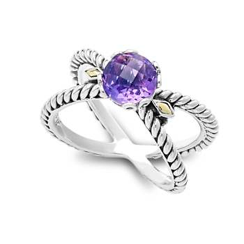 Amethyst X-Design Ring In Sterling Silver With 18K Gold
