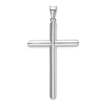 Rhodium Over 14k White Gold 3D Polished Tube Cross Pendant