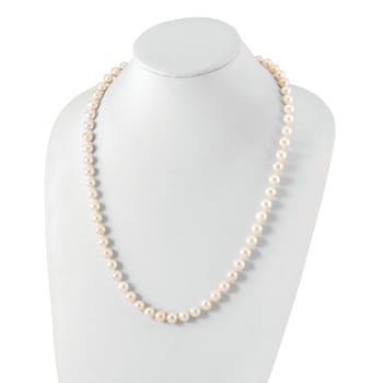 Rhodium Over Sterling Silver  9-10mm White Freshwater Cultured Pearl Necklace