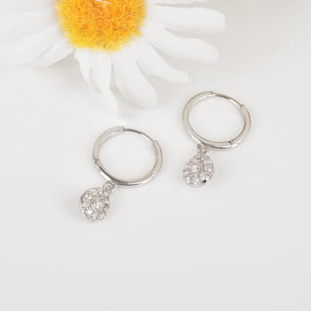 White Lab Grown Diamond Rhodium Over Sterling Silver Teardrop Huggie
Hoop Earrings VS GH