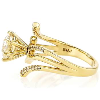 Diamond Simulant Bypass Ring In 18K Gold Over Sterling Silver 3.01ctw