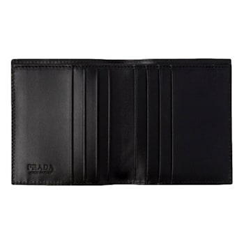 Prada Spazzolato Bifold Card Wallet Metallic Silver Embossed Leather