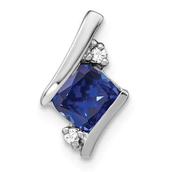 Rhodium Over 10k White Gold 0.65 ctw Cushion Lab Created Sapphire and
Diamond Chain Slide Pendant