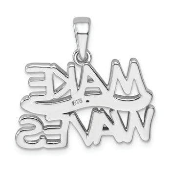 Rhodium Over Sterling Silver Polished 'Make Waves' with Crystal Pendant