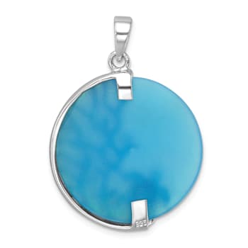 Rhodium Over Sterling Silver Blue Agate Turtle and Reef Round Pendant