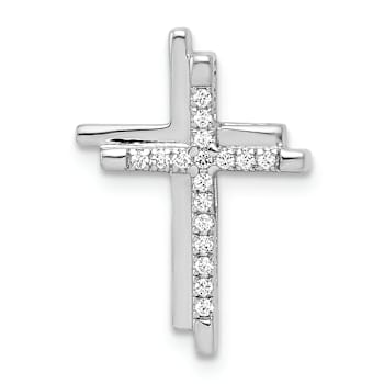 Rhodium Over 14k White Gold Diamond Double Cross Chain Slide Pendant