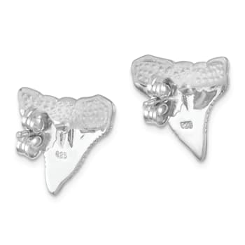 Rhodium Over Sterling Silver Polished Bull Shark Post Earrings