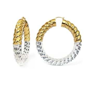 14K Yellow Gold Over Brass Acrylic XL Clear Chunky Rope Hoop Earrings