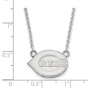 Rhodium Over Sterling Silver MLB LogoArt Cincinnati Reds Pendant Necklace