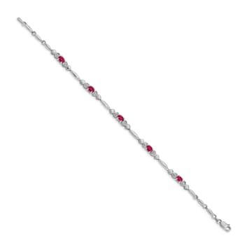 Rhodium Over 14k White Gold Diamond and Ruby Bracelet