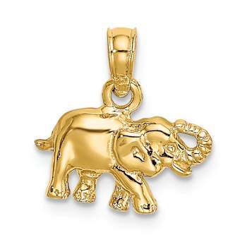 14k Yellow Gold Polished and Textured Small Elephant Charm