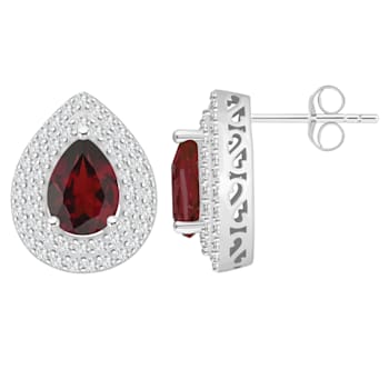 8x5mm Pear Shape Garnet And White Topaz Rhodium Over Sterling Silver
Double Halo Stud Earrings