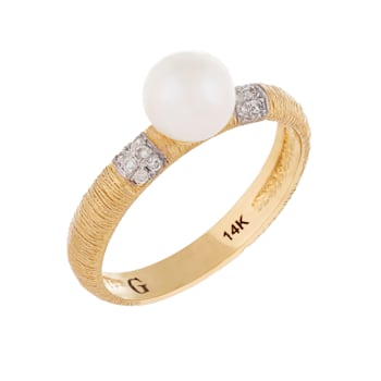 6-6.5mm White Cultured Freshwater Pearl 14K Yellow Gold Ring