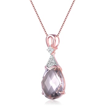 Morganite Color CZ Teardrop Pendant In 18K Rose Gold Over Sterling Silver
