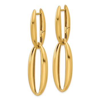 14K Yellow Gold Oval Dangle Hinged Hoop Earrings