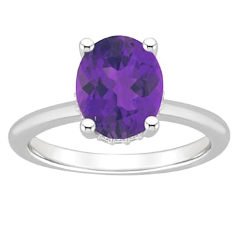 10x8mm Oval Amethyst With Diamond Accents Rhodium Over Sterling Silver
Hidden Halo Ring
