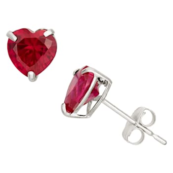 Lab Created Ruby Heart Shape 10K White Gold Stud Earrings, 1.4ctw