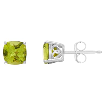 6mm Square Cushion Peridot Rhodium Over Sterling Silver Stud Earrings
