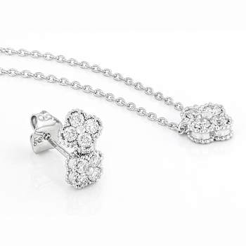 Refined Lab-Grown Diamond Cluster Necklace And Earring Set In Sterling Silver