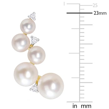 Freshwater Cultured Pearl and 1/4  CT TGW White Topaz Earrings in Yellow
Plated Sterling Silver
