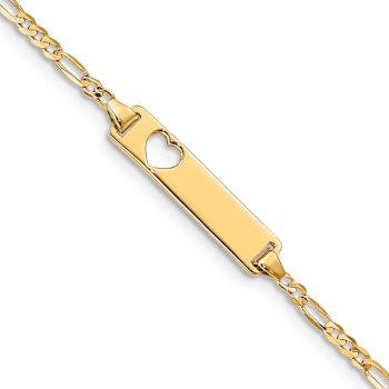 10k Yellow Gold Cut-out Heart Figaro Link ID Bracelet